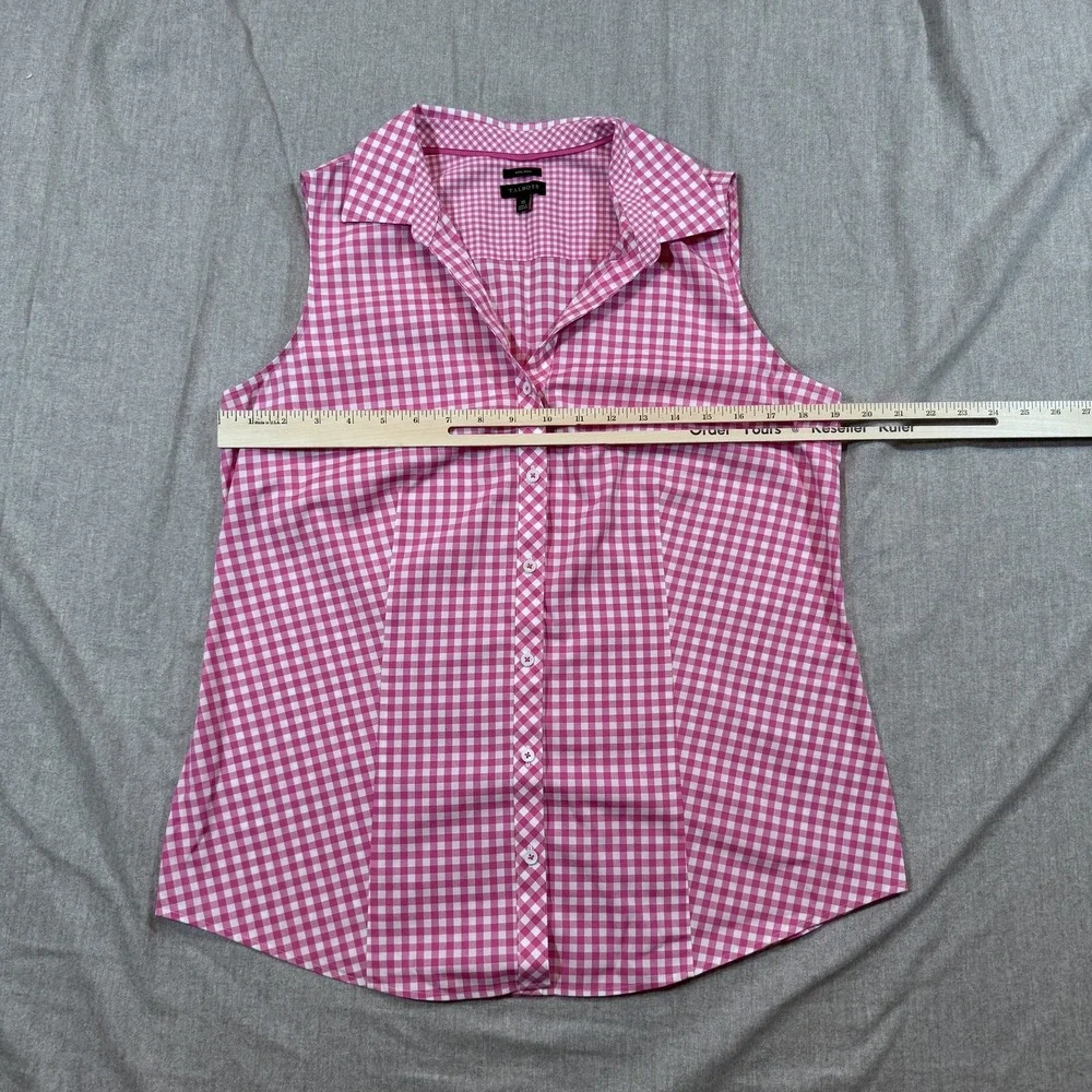Talbots Shirt Womens 10 Pink White Gingham Sleeveless Button Up Non Iron Summer - Picture 7 of 9